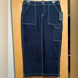 True Religion Denim Cargo Midi Skirt NWT Y2K Cotton Streetwear Dark Wash